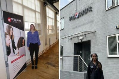 Pupils standing outside their work experience placements