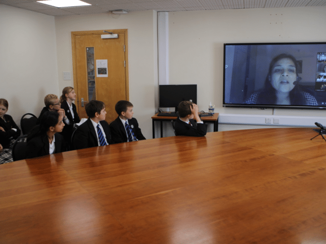 Pupils sitting in front of a screen virtual exchange